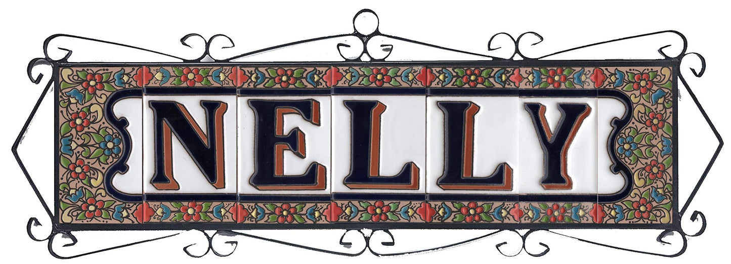 Hand-painted Ceramic Numbers & Letters Tiles Red Blue & Green Floral 11 x 5.5cm 2 to 7 Tile Frames