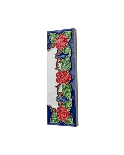 Hand-painted Italian Red Rose Ceramic House Numbers Tiles, Letters 15 x 4.8cm & Frames
