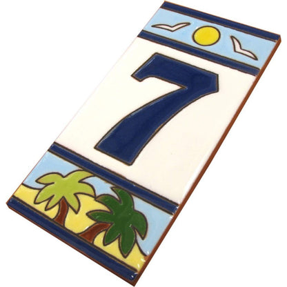 Beach Designed Ceramic House Number Tiles 15 x 7.5 cm