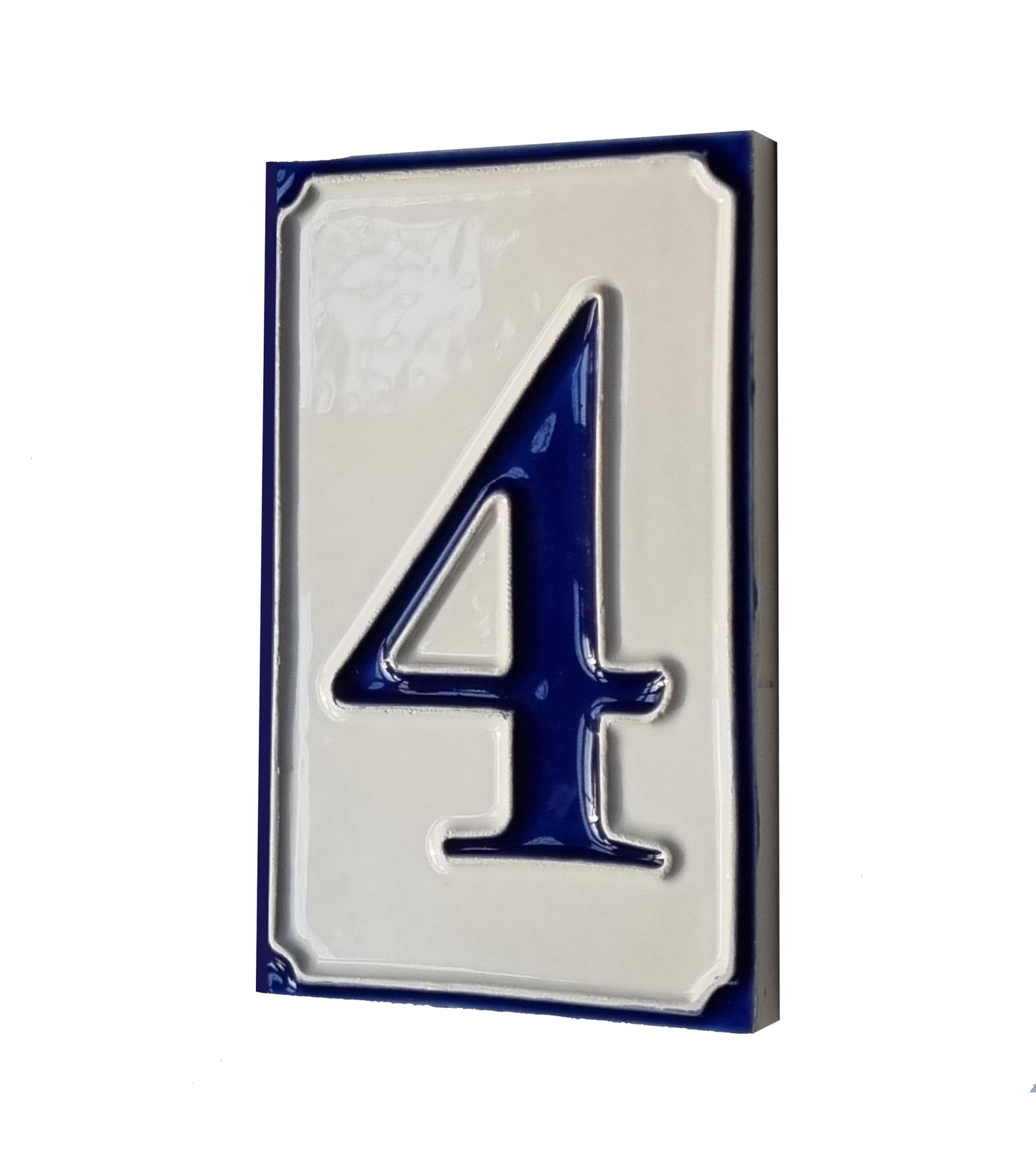 Hand-painted Italian-styled Blue and White Ceramic Custom House Address Numbers Tiles 11 x7 cm