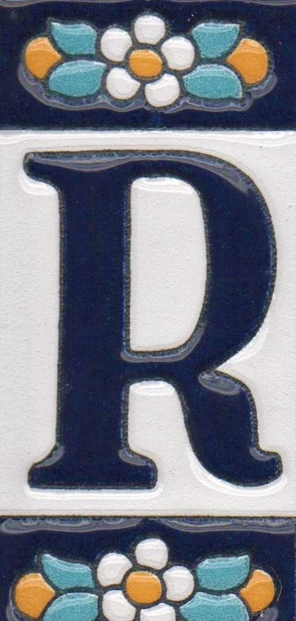 Ceramic House Tile Numbers & Letters, Blue Floral Design, 7.5cm x 3.5cm, 2 to 10 Frames