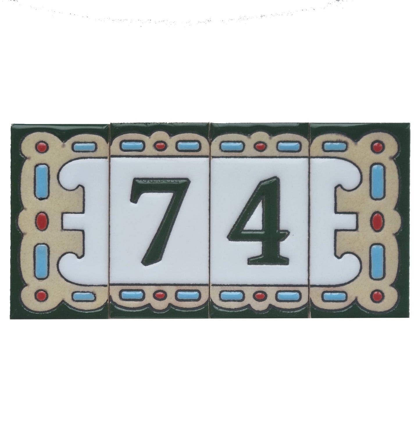 Hand-painted Mini-Green Ceramic House Number Tiles 7.5 x 3.7 cm
