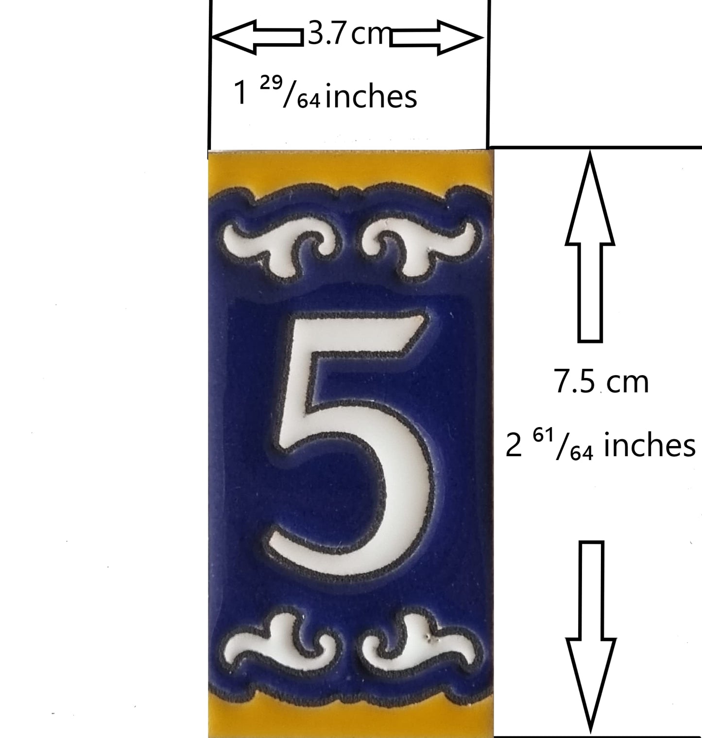 Hand-painted Mini Daniela Deep Blue Ceramic Numbers Tiles 7.5 x 3.7cm | M-01