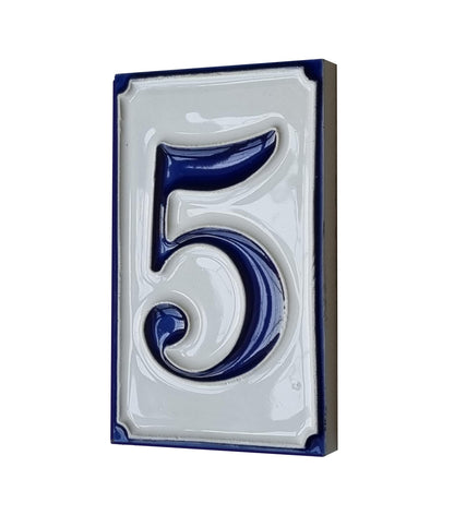 Hand-painted Italian-styled Blue and White Ceramic Custom House Address Numbers Tiles 11 x7 cm