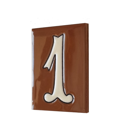 Hand-Painted Cerami House Number Tiles 10 x 7.5cm Costa Brown & White Design