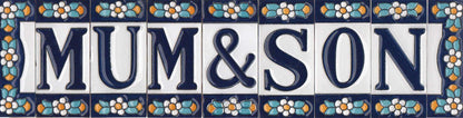 Ceramic House Tile Numbers & Letters, Blue Floral Design, 7.5cm x 3.5cm, 2 to 10 Frames