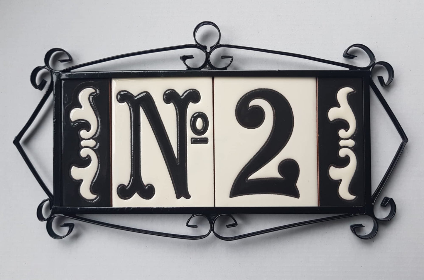 Hand-painted Costa Black & White Ceramic House Number Tiles 10 x 7.5cm