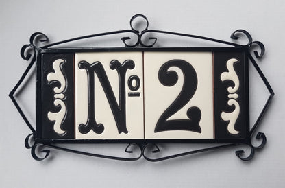 Hand-painted Costa Black & White Ceramic House Number Tiles 10 x 7.5cm