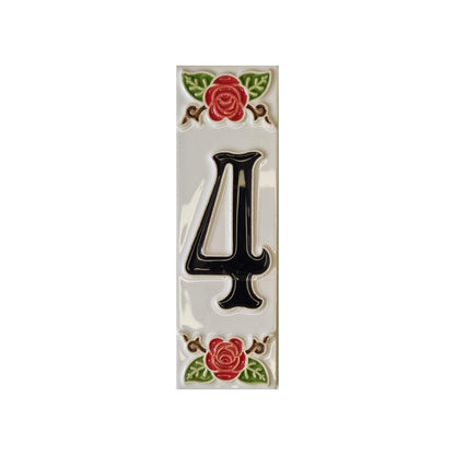 Hand-Painted Italian Ceramic Red Rose House Numbers 10 x 3.3 cm with Black Numbers