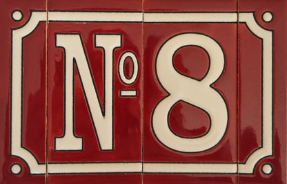 Hand-Painted French Designed Red Number Tiles 4.3' x 2.2' 11 x 5.5cm & Optional Metal Frames