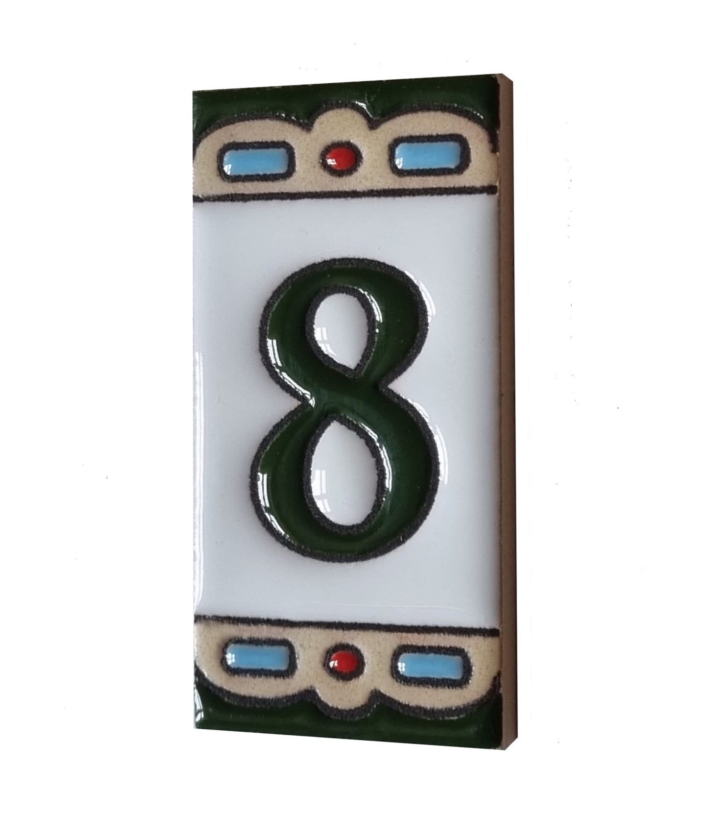 Hand-painted Mini-Green Ceramic House Number Tiles 7.5 x 3.7 cm