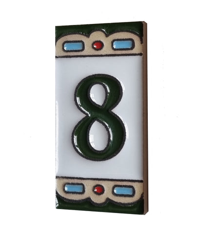Hand-painted Mini-Green Ceramic House Number Tiles 7.5 x 3.7 cm