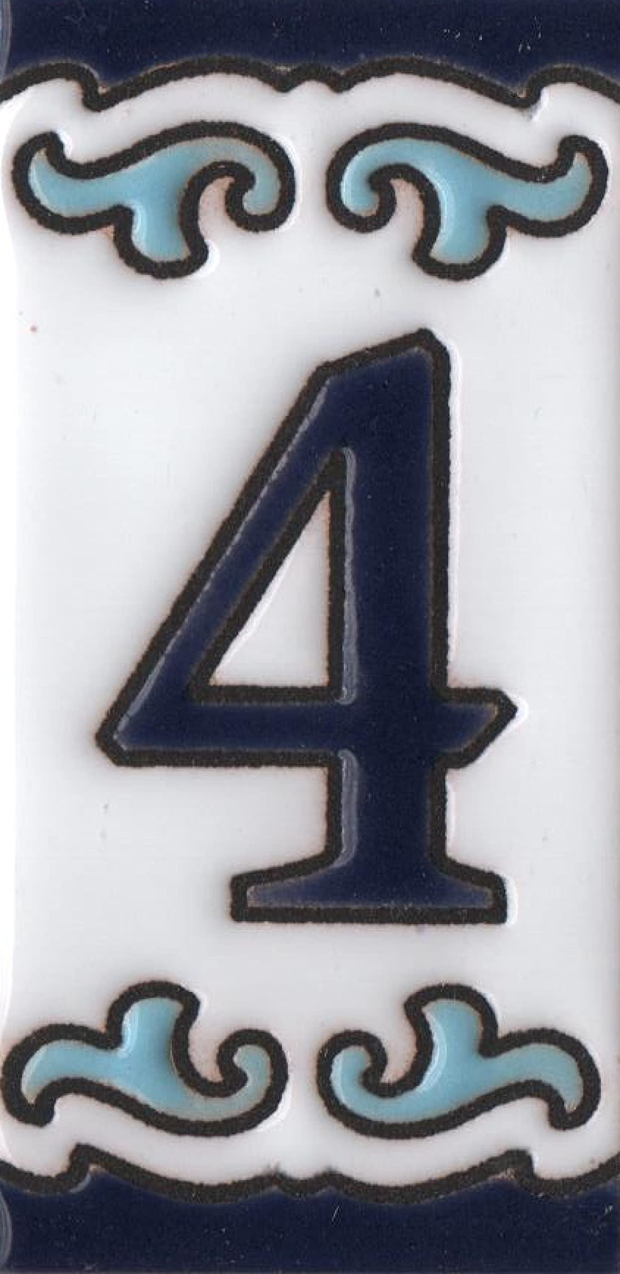 Blue & White Mini-house Ceramic Number Tiles 7.5 x 3.7cm | Optional frames | MD-04