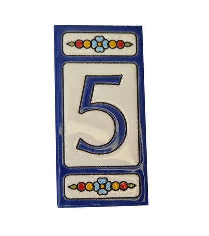 Atalaya m-7 Blue Hand-Painted Ceramic House Number Tiles 11 x 5.5cm