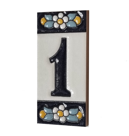 Ceramic House Tile Numbers & Letters, Blue Floral Design, 7.5cm x 3.5cm, 2 to 10 Frames