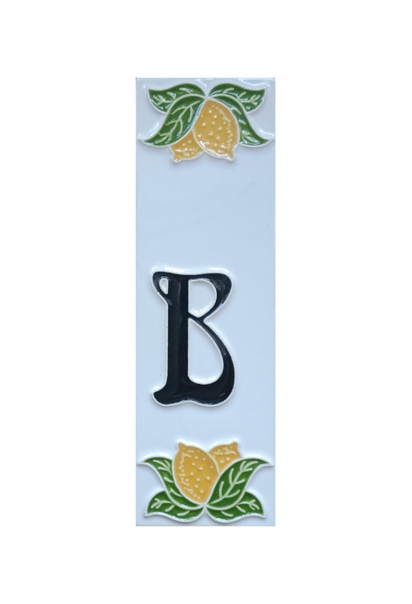Italian hand-painted lemon ceramic house number tiles with black fonts 10 x 3.3 cm