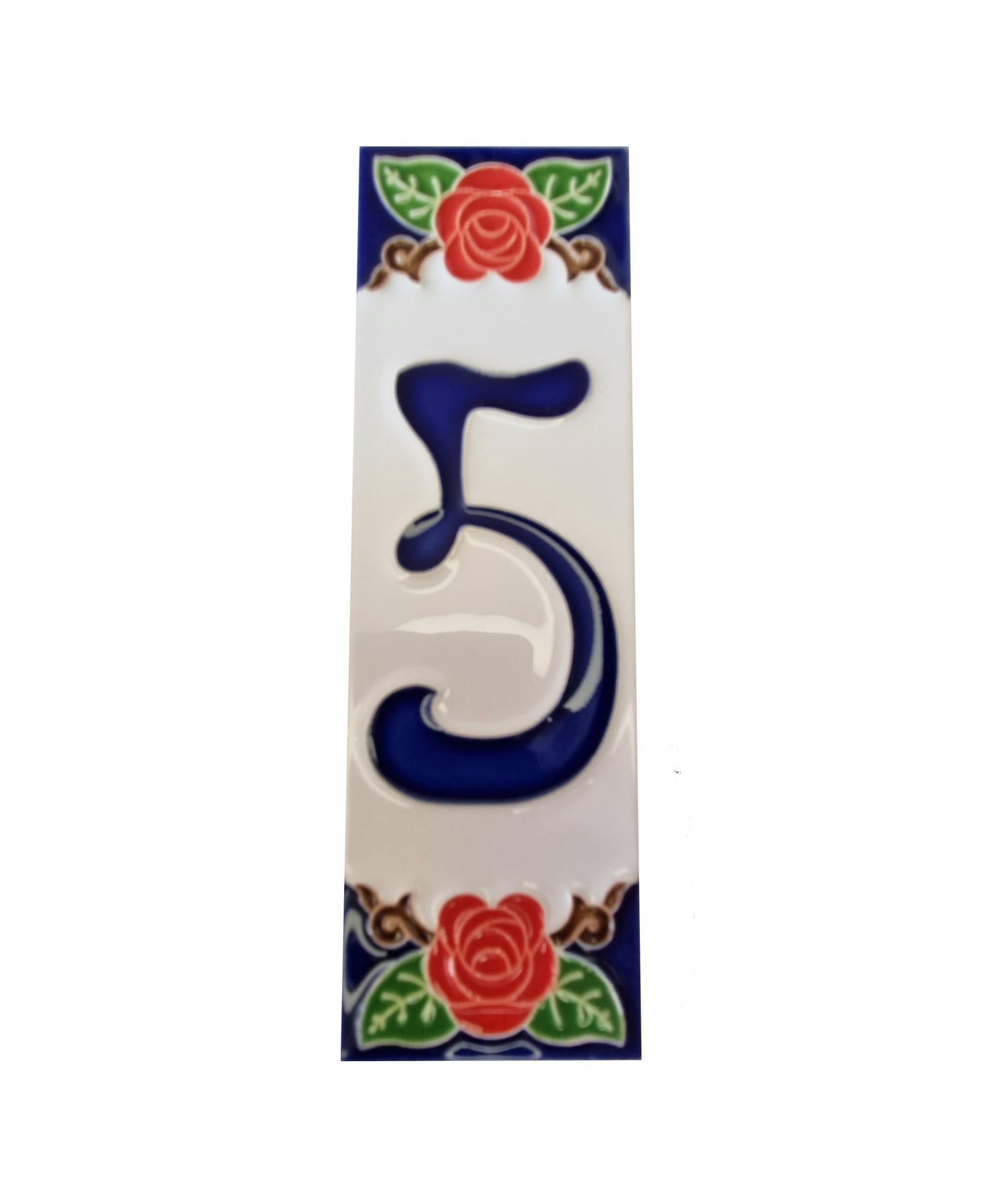 Hand-painted Italian Red Rose Ceramic House Numbers Tiles, Letters 15 x 4.8cm & Frames