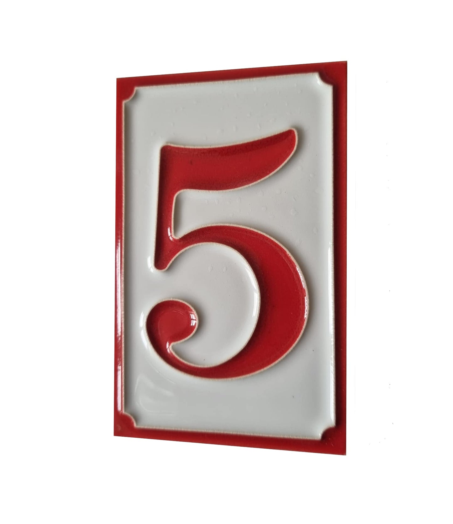 Italian hand-painted red ceramic house number tiles 11 x 7cm optional hardwood frames