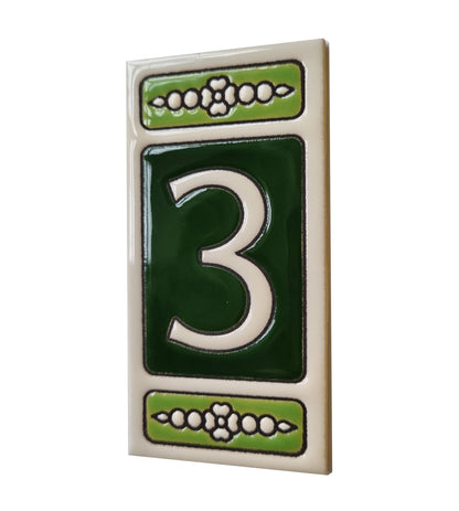 Atalaya Green Hand-Painted Ceramic House Number Tiles 11 x 5.5cm