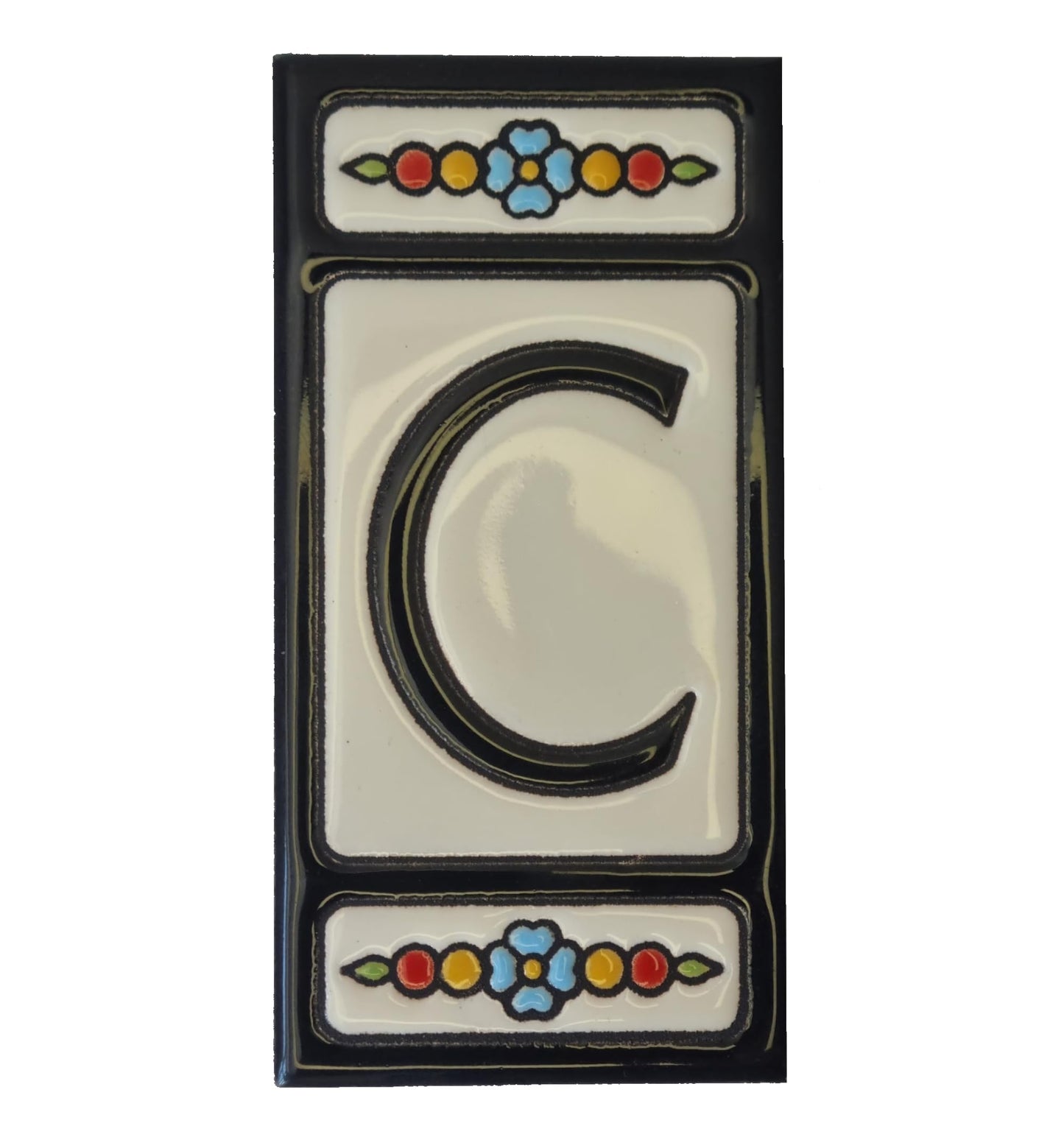 Hand-painted Atalaya M-5 Black Ceramic 11 x 5.5 cm or 2.165 x 4.331 inch House Number Tiles