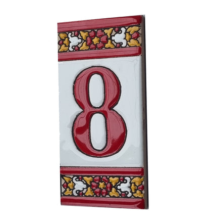 Spanish Floral Roja Ceramic House Number Tiles 11 x 5.5 cm