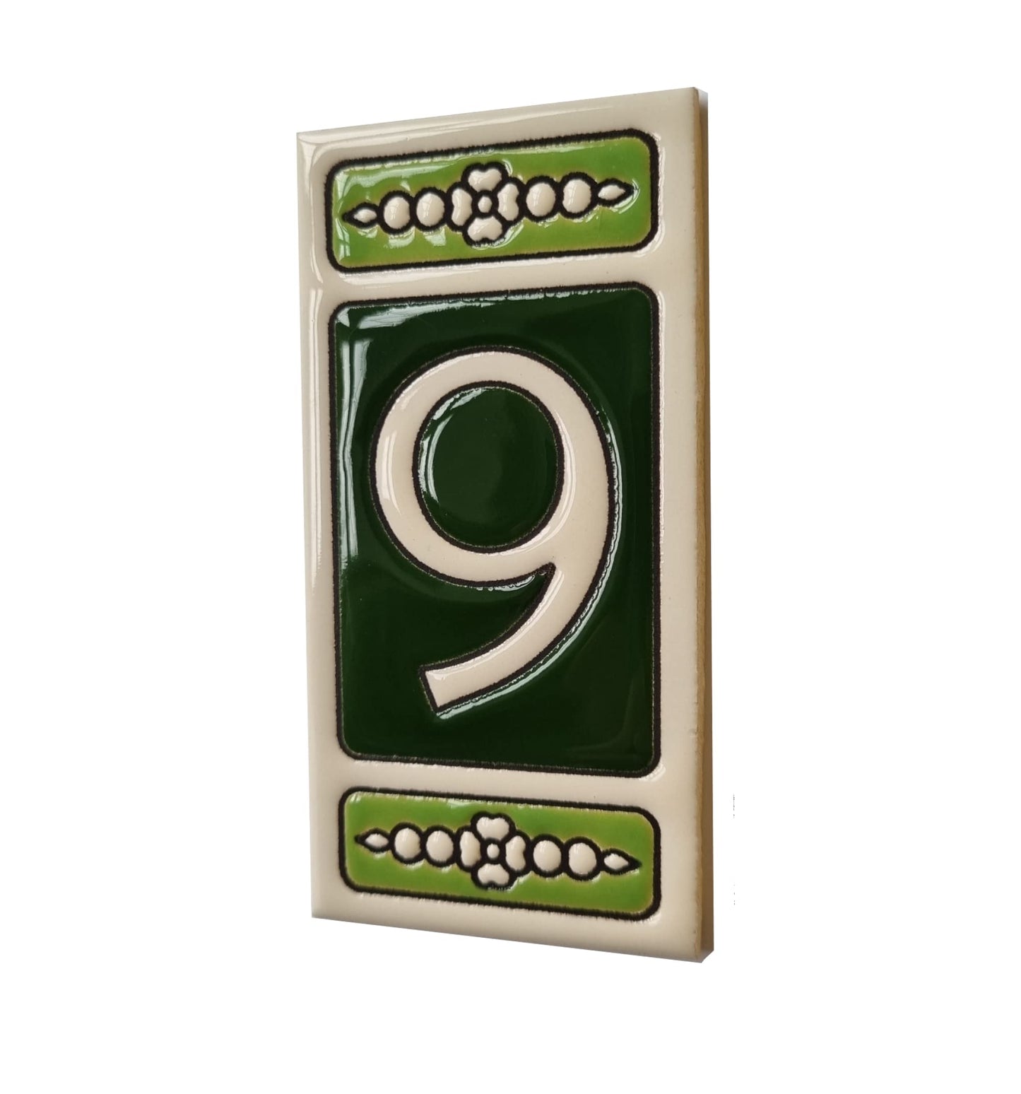 Atalaya Green Hand-Painted Ceramic House Number Tiles 11 x 5.5cm