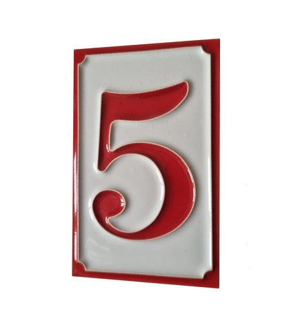 Italian hand-painted red ceramic house number tiles 11 x 7cm optional hardwood frames