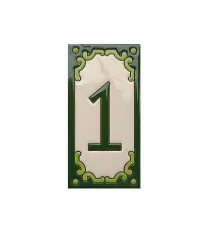 Hand-Painted Jacho Green House Number Tiles 11 x 5.5 cm