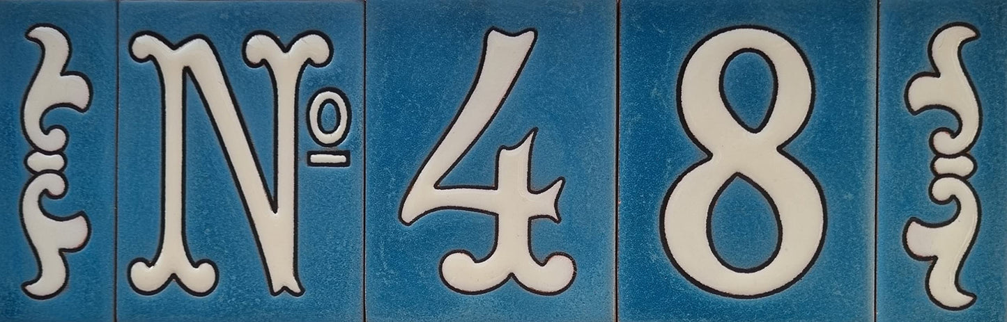 Hand-painted Matte Blue & White Ceramic House Number Tiles 10 x 7.5 cm