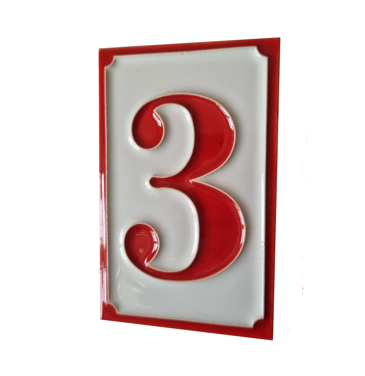 Italian hand-painted red ceramic house number tiles 11 x 7cm optional hardwood frames
