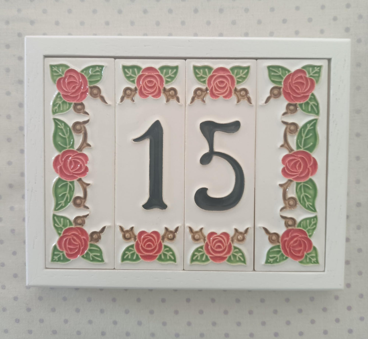 Hand-Painted Italian Ceramic Red Rose House Numbers 10 x 3.3 cm with Black Numbers