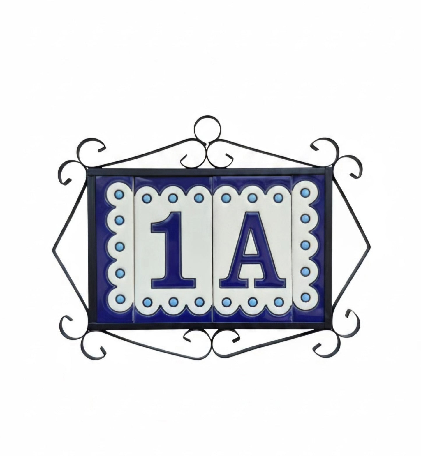 Hand-painted Soto Blue Ceramic House Number Tiles 11 x 5.5 cm