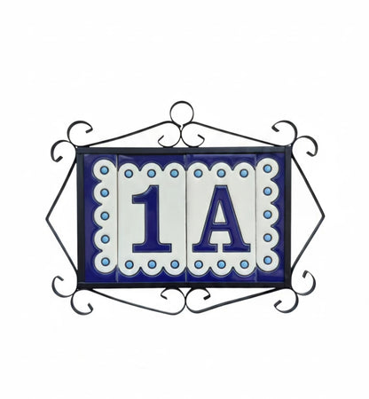 Hand-painted Soto Blue Ceramic House Number Tiles 11 x 5.5 cm