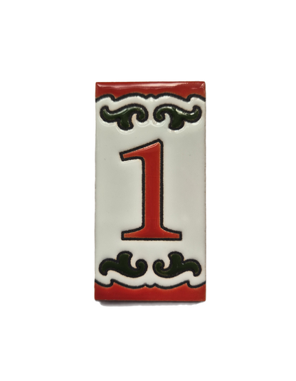Hand-painted Daniela-6 Red & Green Ceramic Number Tiles 7.5 x 3.7cm