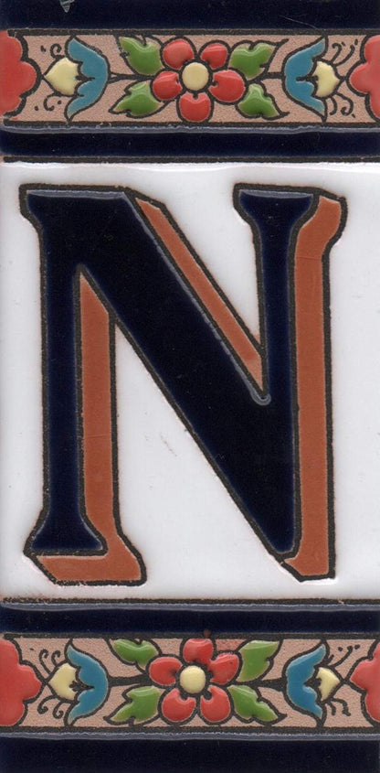 Hand-painted Ceramic Numbers & Letters Tiles Red Blue & Green Floral 11 x 5.5cm 2 to 7 Tile Frames