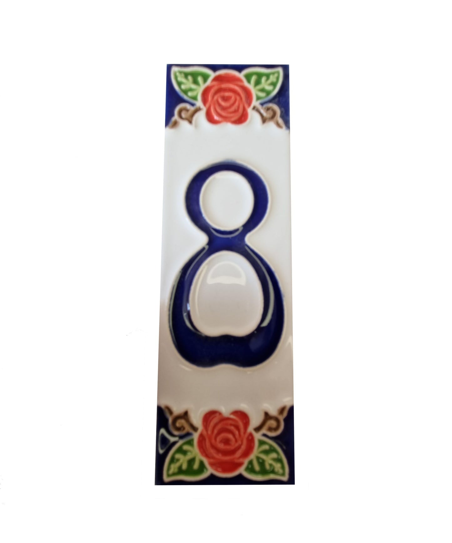Hand-painted Italian Red Rose Ceramic House Numbers Tiles, Letters 15 x 4.8cm & Frames