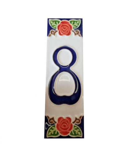 Hand-painted Italian Red Rose Ceramic House Numbers Tiles, Letters 15 x 4.8cm & Frames