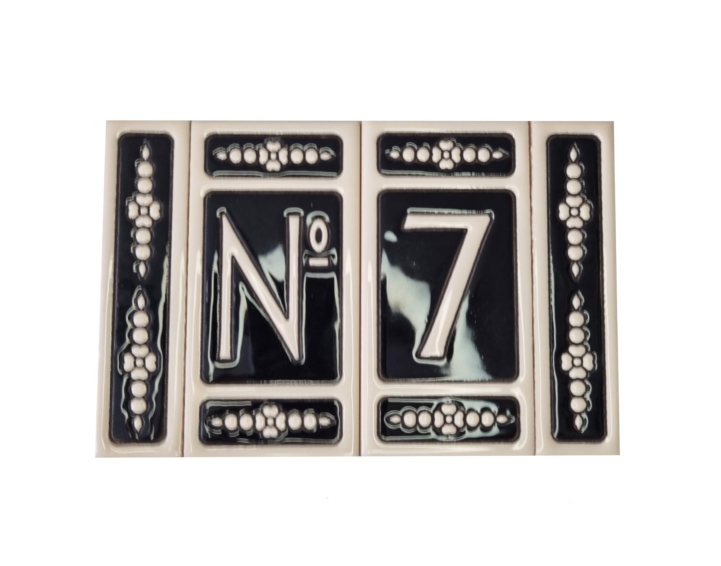 Spanish Hand-painted Atalaya M-6 Ceramic House Number Tiles 11 x 5.5 cm