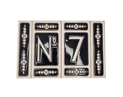 Spanish Hand-painted Atalaya M-6 Ceramic House Number Tiles 11 x 5.5 cm