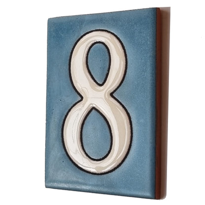 Hand-painted Matte Blue & White Ceramic House Number Tiles 10 x 7.5 cm