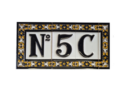 Hand-Painted Black Floral Ceramic Number Tiles 11 x 5.5cm with the option of Metal Filigree Frames