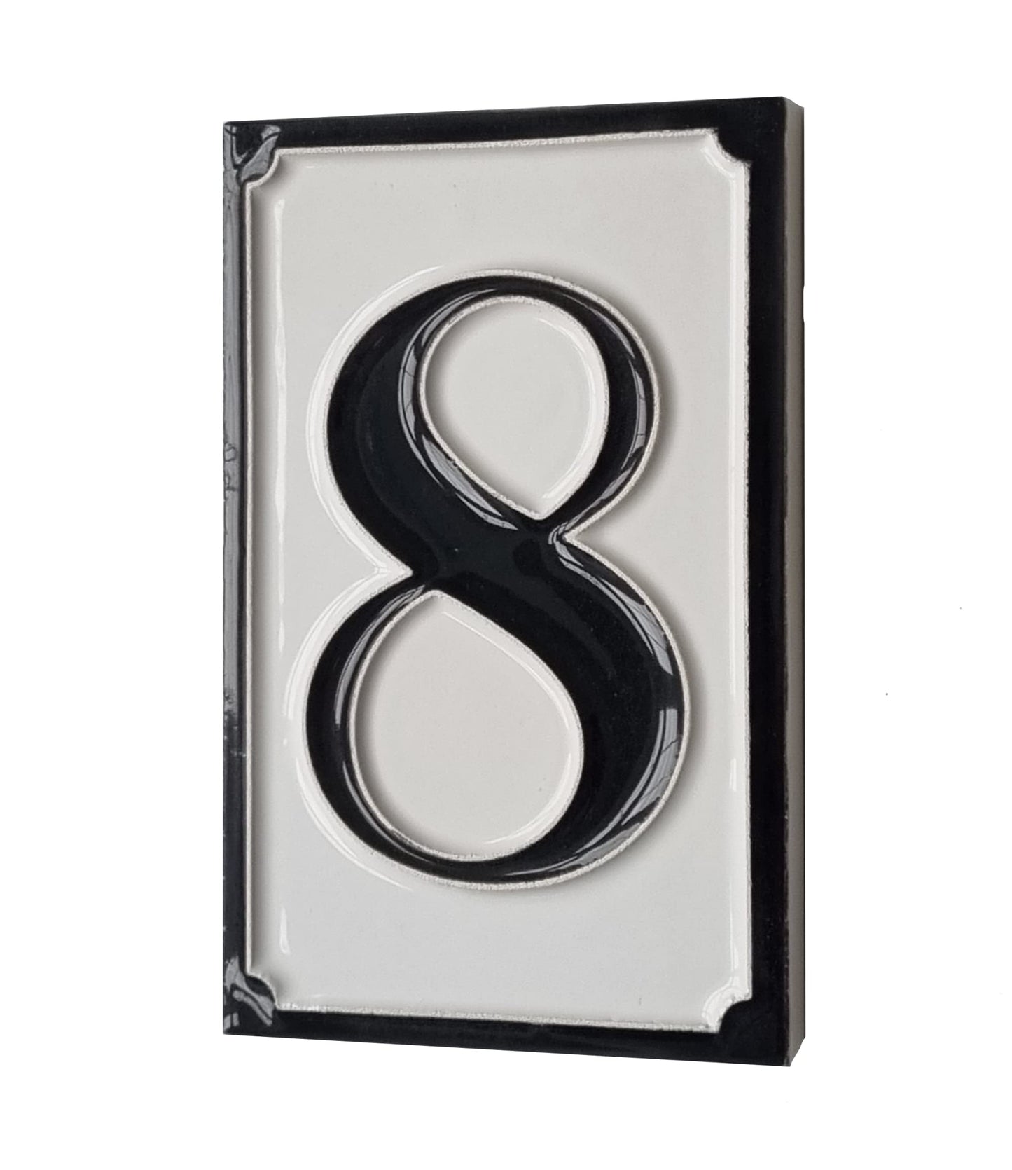 Hand-painted Italian-styled Black and White Ceramic House Number Tiles 11 x 7 cm