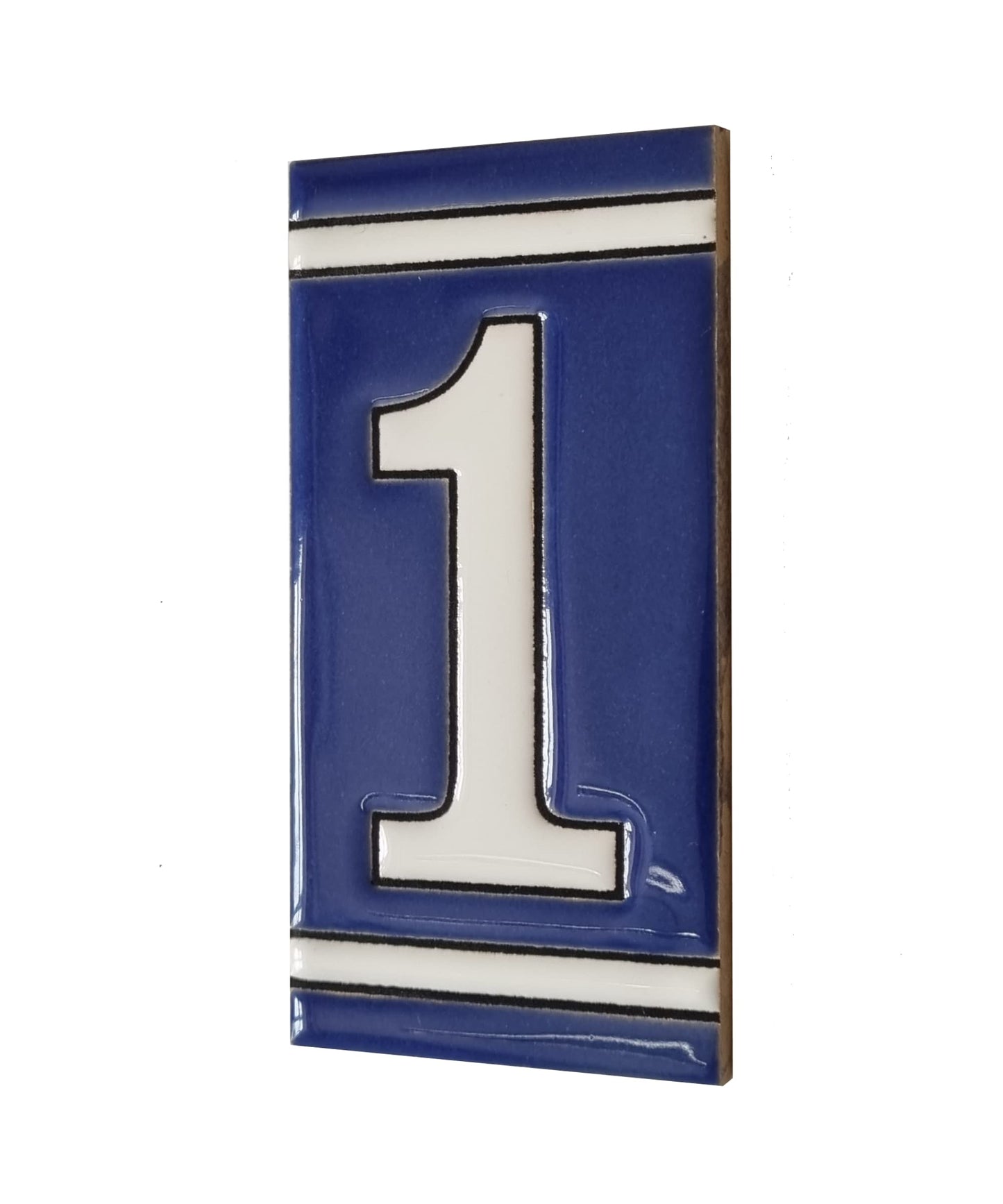 French Classic blue hand-painted ceramic number and letter tiles 11 x 5.5 cm