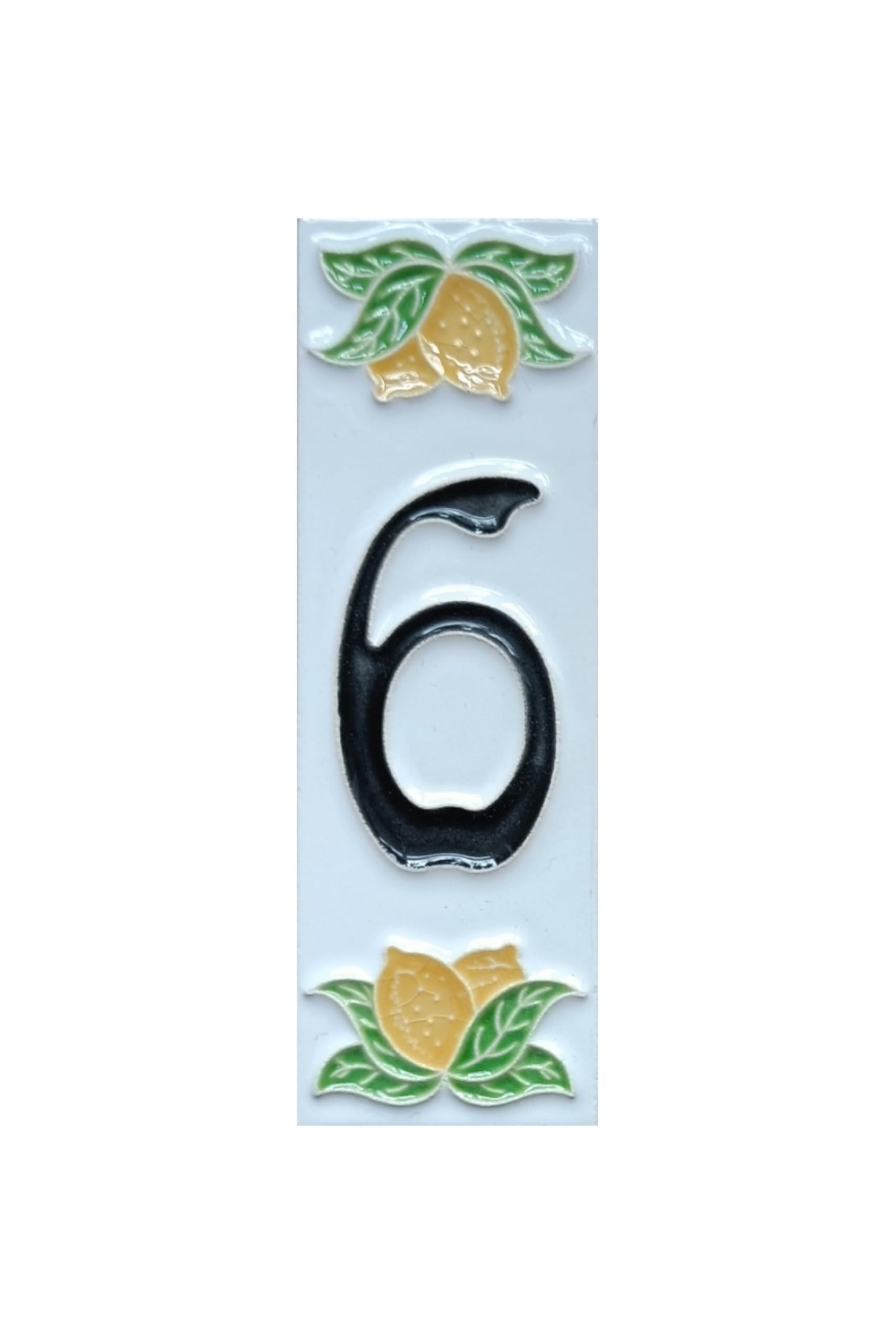 Italian hand-painted lemon ceramic house number tiles with black font 15 x 4.8 cm