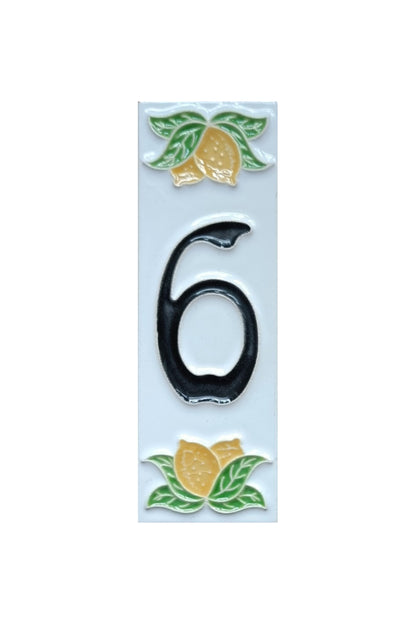 Italian hand-painted lemon ceramic house number tiles with black font 15 x 4.8 cm