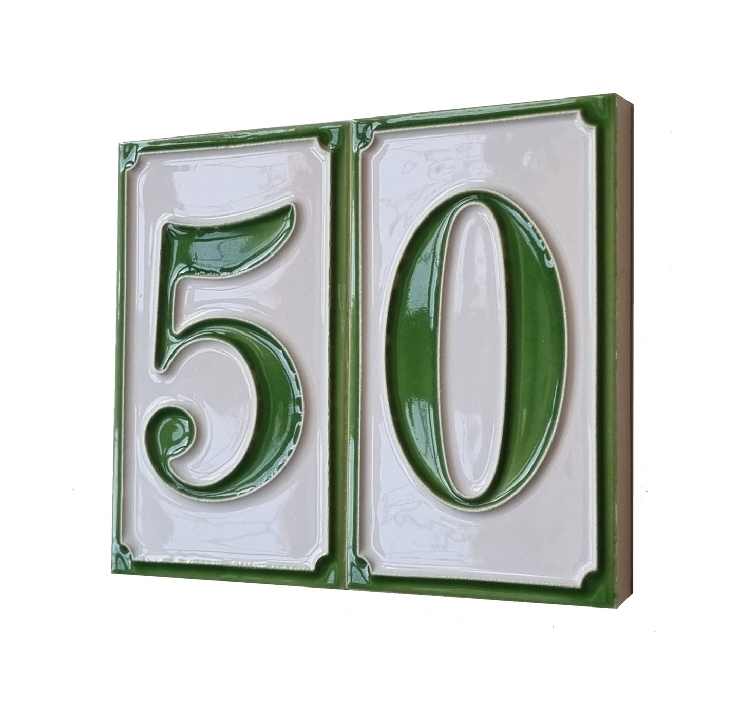 House Numbers Hand-painted Italian Ceramic Numbers Tiles Simple Green Design, Tile Size: 11cm x 7cm