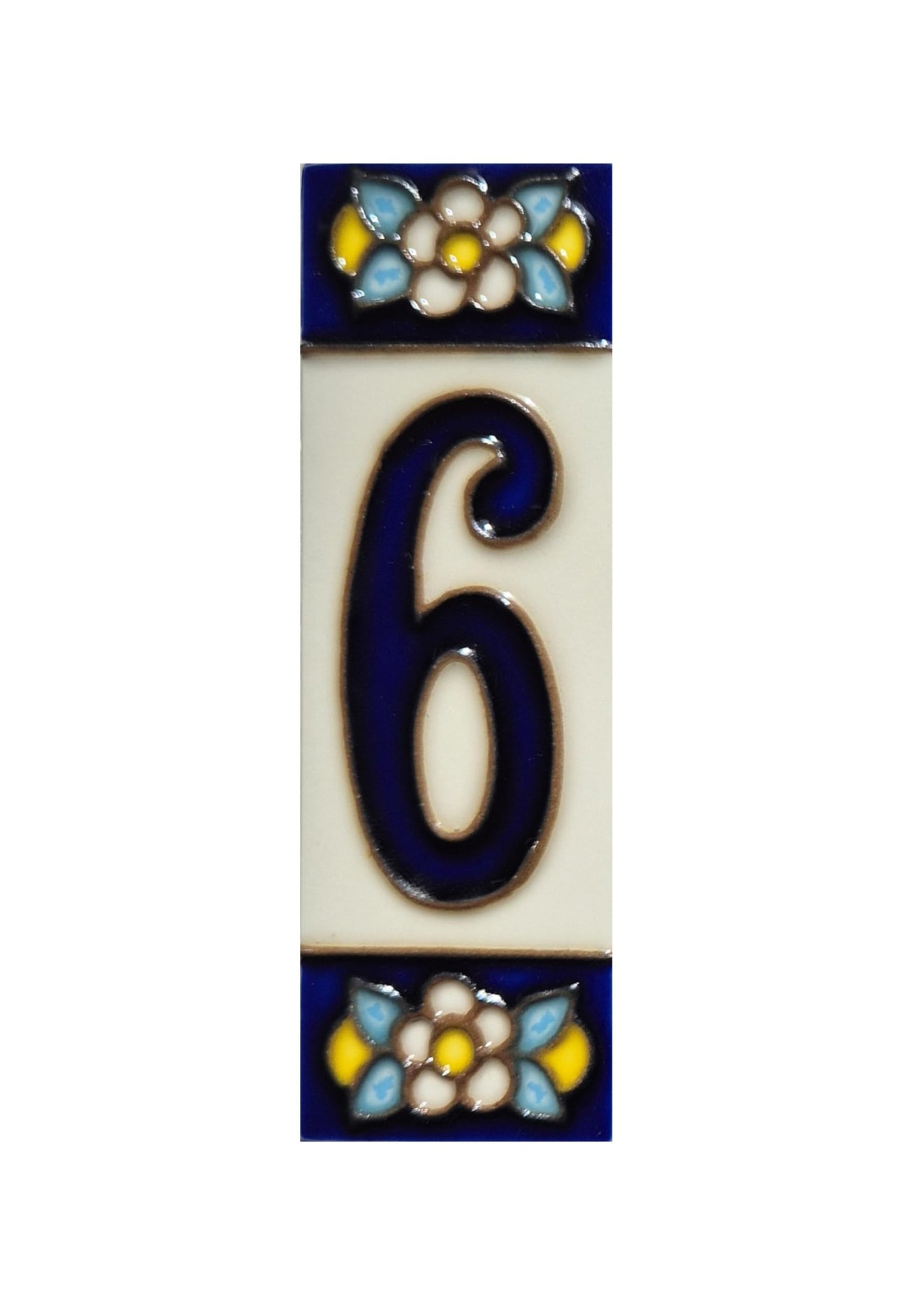 Blue Floral Ceramic House Number Tiles 10 x 3.3 cm
