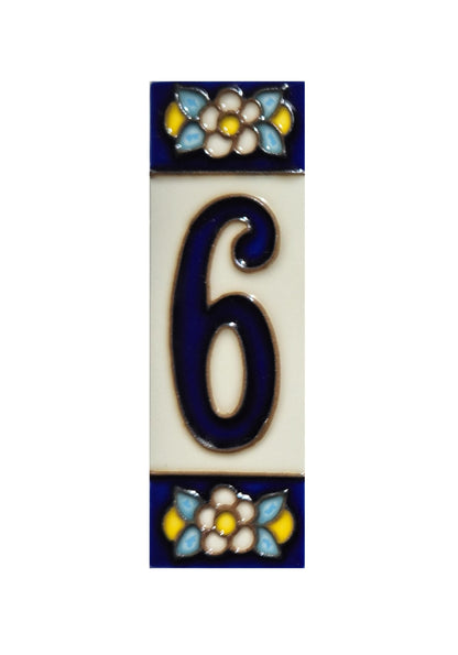 Blue Floral Ceramic House Number Tiles 10 x 3.3 cm