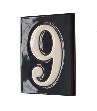 Hand-painted Costa Black Ceramic House Number Tiles 10 x 7.5cm