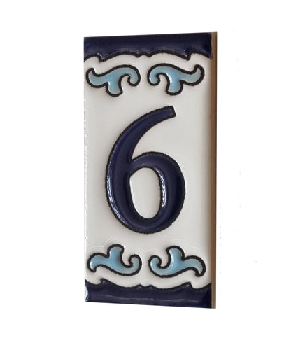 Blue & White Mini-house Ceramic Number Tiles 7.5 x 3.7cm | Optional frames | MD-04